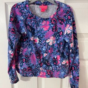 Lilly Pulitzer Blue and Pink Graphic Long Sleeve Sweatshirt - 6/7